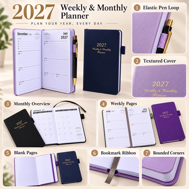 مخطط أسبوعي وشهري لعام 2027، م - مراجعة Leather Work Diary Covers وسعره